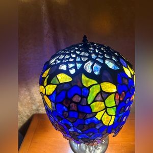 Tiffany Style Lamp Wisteria Blue Bronze Replica Stained Glass